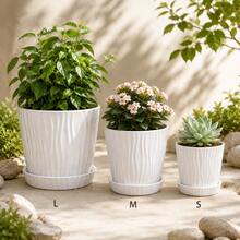 3pcs Simple White Wave Pattern Plastic Flowerpot With Tray Large Medium Small Set Household Living Room Balcony Green Plant Pot Blue Snowflake Lily Bell Orchid Planting Pot Outdoor Garden Ins Style Decorative Flowerpot - Flowerpot - View 7