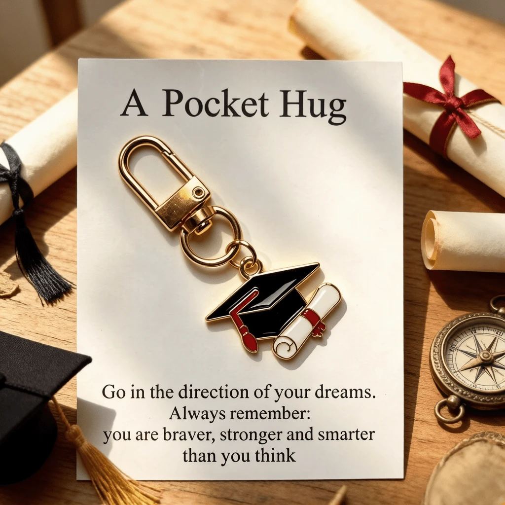 1個/6個裝 A Pocket Hug 畢業吊飾鑰匙圈附勵志卡片,金屬畢業帽吊飾鑰匙環,送給女兒、兒子、朋友的畢業禮物,激勵人心畢業季禮品 - 多色-APH009 - 查看 1