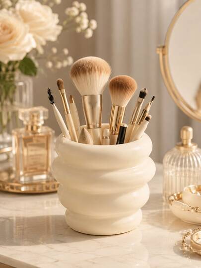 Honey Jar Shaped Makeup Brush Holder, Cute Cream White Cosmetic Display Rack, Makeup Storage Box, Best Birthday Gift, Home Decor