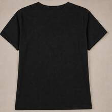 Playera para mujer con fresas, camiseta estampada manga corta, blusa casual cuello redondo, algodón suave para verano, picnic, paseo y diario - Negro - Ver 5