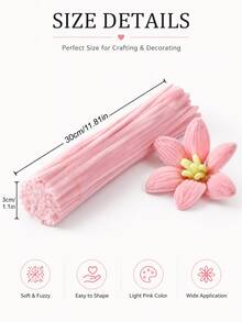 200pcs Pink Chenille Stems, Bendable Fuzzy Pipe Cleaners For Handmade Crafts, Plush Craft Sticks, Colorful DIY Art Supplies For Craft Projects, Decorations & Creative Handmade Designs - Pink - View 3