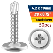 50入 M4.2 鍍鋅碳鋼大扁頭自攻螺絲，13/16/19/25/32/38/50mm 全螺紋鑽尾螺絲，適用於 DIY、金屬板、木材、乾壁、家具與電器維修、居家修繕節日禮物 - A - 查看 17