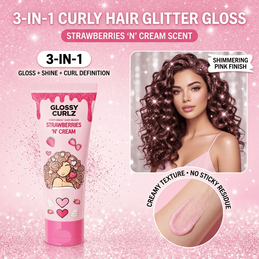 300g Hair Glitter Curl Cream - Moisturizing & Frizz Control Curl Enhancer | Hair Highlighter Glitter Gel | Adds Sparkle And Glow | Hydrating Leave-In Conditioner For Smooth & Defined Curls, Ideal For Parties, Stage Shows, And Celebrations - Pink - 粉紅色的 - 查看 1