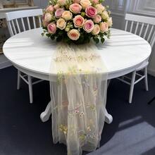 刺繡香檳色蝴蝶與花卉桌旗，適合婚禮使用 - 優雅透視桌飾，含刺繡與布料，可用於椅背、面紗或派對裝飾，多用途特殊活動裝飾桌旗 - 香檳色 - 查看 4