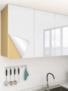 1 Roll Countertop Sticker, White Glossy Wallpaper, Waterproof, Oil-Proof, Marble Wallpaper, Cabinet Self-Adhesive Paper, Suitable For Walls, Cabinets, Tables, Kitchen, Countertop Home Renovation Sticker - White - View 3