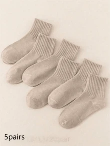 6 Pares de Meias Femininas de Cano Médio na Cor Cáqui, Moda Casual Versátil, Adequadas para Uso Diário, 1/3/5/6/10/15/20 Pares - Caqui - Visão 7