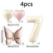 4pcs Cream Pink Butterfly Heart Number 1-9 Balloon Set, 40 Inch Large Foil Balloons, Suitable For Birthday Party Decoration, Baptism And Friends Gathering Backdrop Decor Supplies - Butterfly Heart Number - View 14