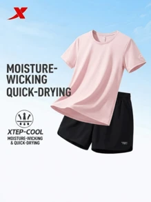 XTEP Women's Quick-Dry Sports Set Summer 2026 New Fitness Training Breathable Running Casual Badminton Set Peony Pink - Peony Powder - View 1