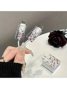3入組 雛菊/表情圖案彩繪充電線保護套 18/20W 透明防斷裂充電線保護套，相容於 Apple 15 14 Pro Max 13/12 - 彩色 - 查看 3