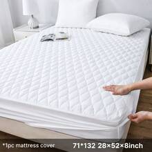 1pc Solid Color Waterproof Mattress Protector (Without Pillowcase), Quilted Fitted Sheet Protector For Queen Or King Bed, Gray/White - White - View 14