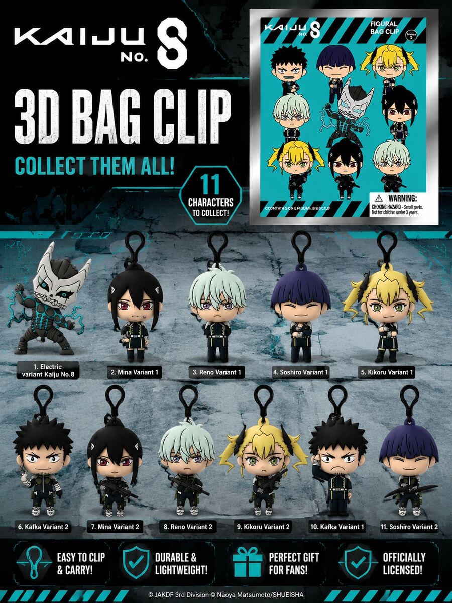 Crunchyroll Official Licensed Kaiju No. 8 3D Foam Bag Clip, Anime Mystery Figure Keychain, Collectible Bag Charm For Fans Random One
