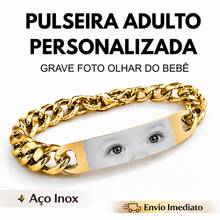 Adult Bracelet With Baby Look + Personalized Phrase, Free Engraving, Gift, Silver & Gold - 金色正面和背面 01 - 查看 1