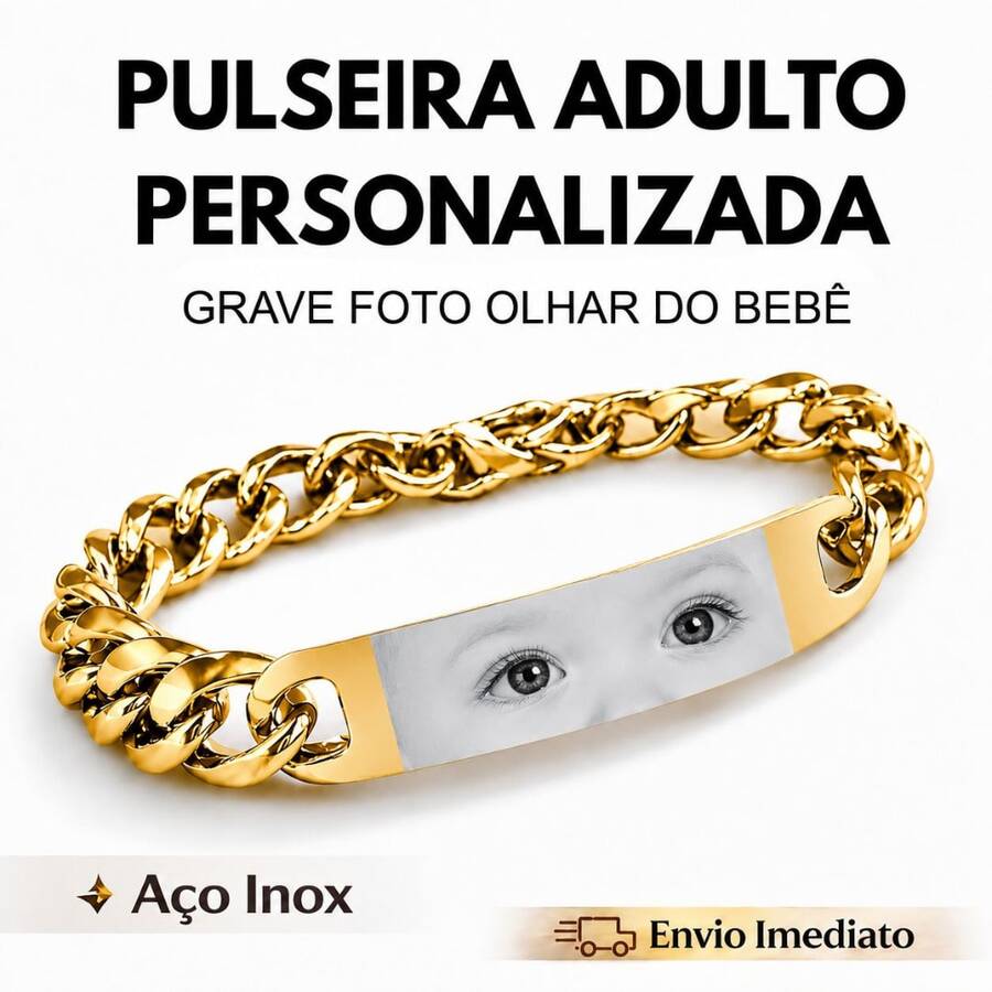 Adult Bracelet With Baby Look + Personalized Phrase, Free Engraving, Gift, Silver & Gold - 金色正面和背面 01 - 查看 1