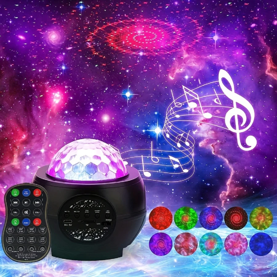星空投影燈，附遙控器與音樂喇叭的小夜燈，支援語音控制，適用於兒童、成人臥室/裝飾/生日/派對、成人遊戲室、家庭劇院、天花板、房間裝飾