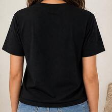 Playera mujer cerezas y moños, camiseta estampada manga corta, blusa casual de algodón, cuello redondo para verano, salida, picnic y regalo - Negro - Ver 3