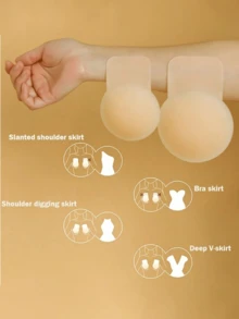 1對可重複使用矽膠乳貼，無肩帶胸罩設計，增強乳溝並提升胸部，隱形效果，適合夏季穿著，防滑性能 - 推薦給A-C罩杯尺寸 - 多色 - 查看 5