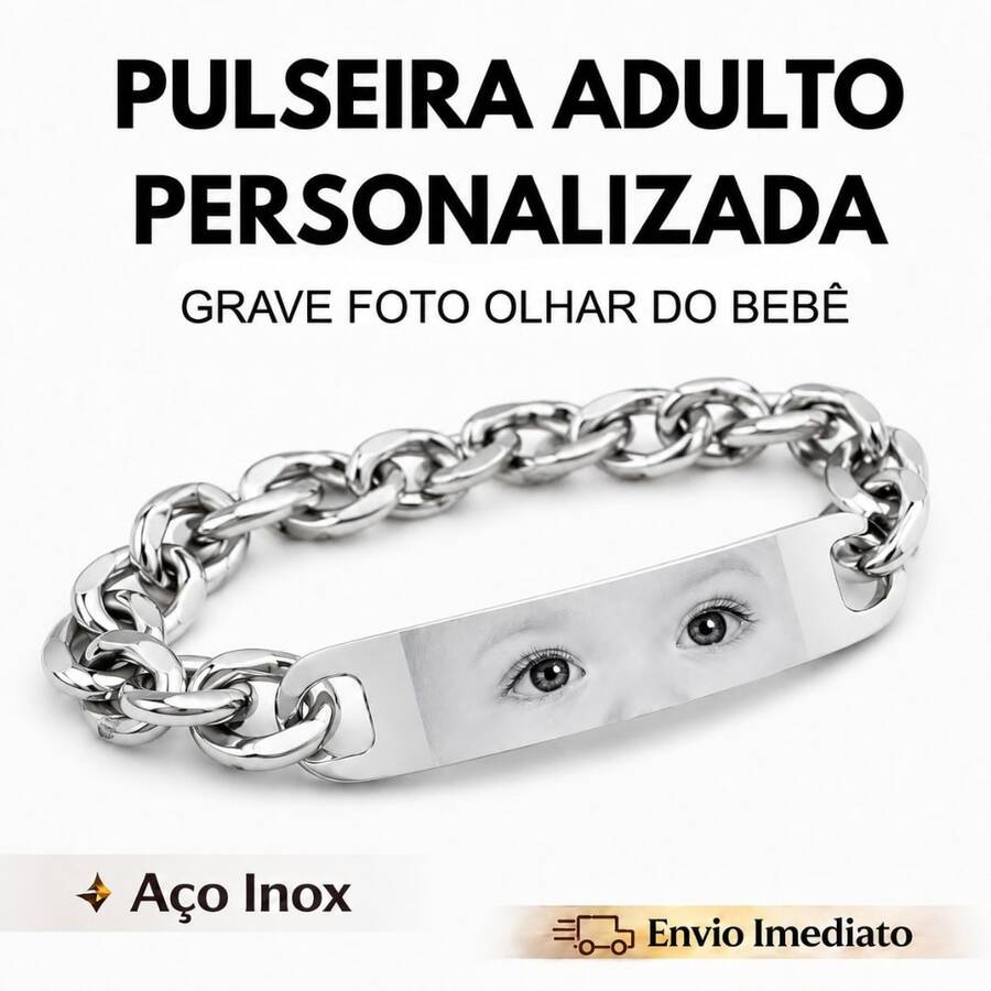 Adult Bracelet With Baby Look + Personalized Phrase, Free Engraving, Gift, Silver & Gold - 銀色正面和背面02 - 查看 1