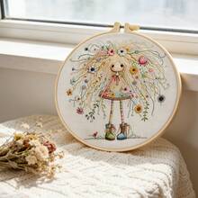 成人初學者刺繡套組，花仙子圖案手工刺繡入門套裝，刺繡套組包含圖案刺繡畫布、刺繡框、說明手冊、彩色線與針組，適合成人初學者，春季刺繡套組 - 花仙女孩 - 查看 6