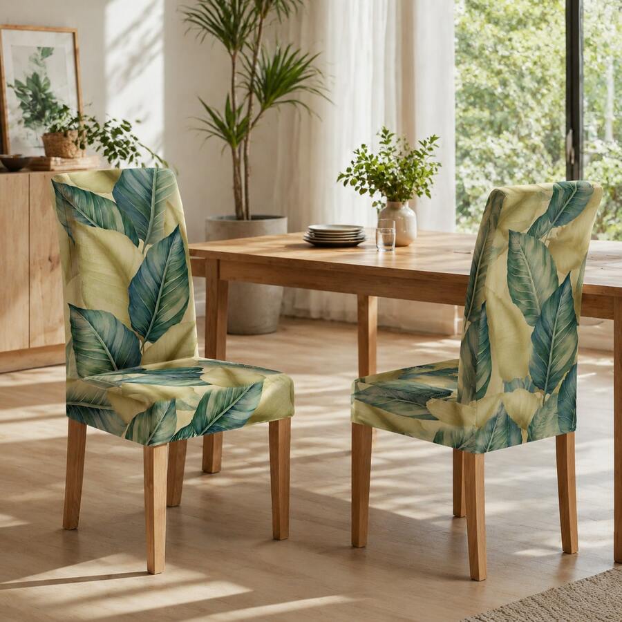 Set Of 2 Chair Covers With Plant, Flower And Animal Print, Elegant High-End Design, Versatile For Interior Decoration And Home Use - Army Green - View 1