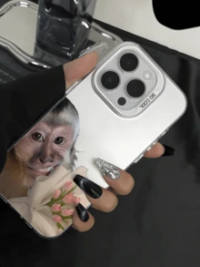 1個溫柔猴子持花束圖案設計 TPU 軟邊手機保護殼，相容於 iPhone13/15/14/13/12/11/16/Galaxy/ - 白色 - View 4