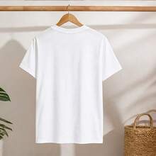Playera mujer estampado corazón con rayo rosa, camiseta femenina manga corta, blusa casual juvenil, cuello redondo, cómoda para salida y concierto - Blanco - Ver 5