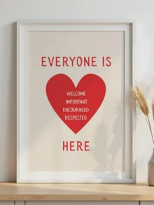 1 pièce Bienvenue à tous ! Matériau imprimé, affiche de diversité et d'inclusion, cœur rouge vif sur fond beige, transmettant le message "Tout le monde est le bienvenu". Décoration pour conseiller scolaire, art mural pour salle de thérapie, encadré ou non encadré - Affiche de citation - Voir 4