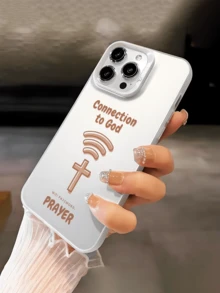 1pc Connect To God's Code Prayer Creative Design Pattern Phone Case, Shockproof Protective Cover, Compatible With IPhone 16 Pro Max/15/14 Plus/13/12/11 Protective Shell - White - View 3