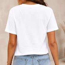 Camiseta para mujer con bola disco y estrellas, playera manga corta estampada, casual para fiesta, concierto, salida y outfit juvenil - Blanco - Ver 3