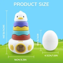 Duck Stacking Cups & Egg Matching Toy - 0-3 Years Early Education Educational Toy, Fine Motor Skills Training Stacking Fun, 6 Colorful Shape Matching Eggs, Rainbow Ring Tower, Hand-Eye Coordination, Toddler Learning Puzzle Gift - Multicolor - View 8