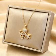 1pc Stainless Steel Chain Pearl Ocean Octopus Pendant Women's Fashion Necklace Jewelry, Gift Accessory - Style a - View 4