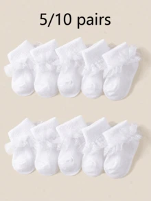5/10 paires de chaussettes princesse en dentelle pour bébé/tout-petit, chaussettes légères, souples et respirantes avec volants, convenant pour les fêtes d'anniversaire, les cadeaux de fête, le port quotidien, le printemps/l'été - Blanc - Voir 1