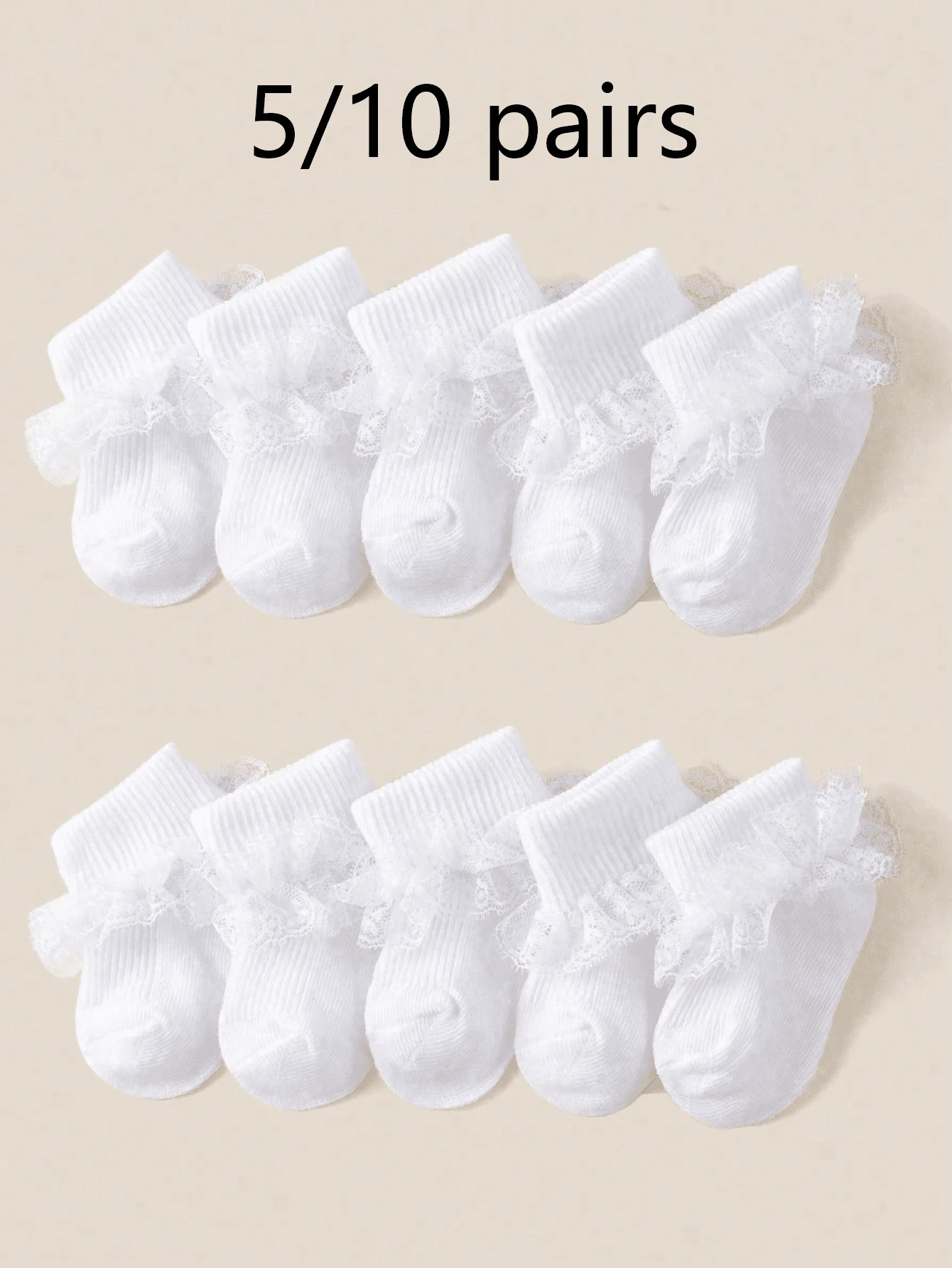 5/10 paires de chaussettes princesse en dentelle pour bébé/tout-petit, chaussettes légères, souples et respirantes avec volants, convenant pour les fêtes d'anniversaire, les cadeaux de fête, le port quotidien, le printemps/l'été - Blanc - Voir 1
