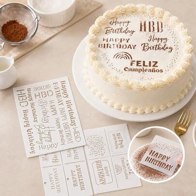 Nhiều mẫu khuôn in bánh sinh nhật họa tiết Happy Birthday, khuôn rỗng trang trí bánh và bánh quy bằng chất liệu PET, dụng cụ in bề mặt bánh, bánh sinh nhật tiệc, tráng miệng, bánh quy, khuôn rỗng trang trí bánh fondant