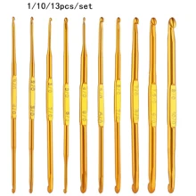 1/10/13pcs/Set Double End Crochet Hooks Golden Crochet Needles Sweater Knitting Needles Kit Knitting Crochet Tool Craft Sewing Accessory - Multicolor - View 12