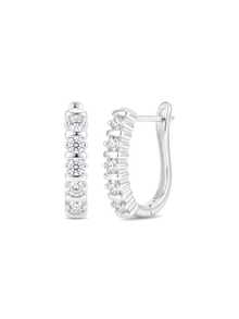 1 Pair Quality S925 Sterling Silver Sparkling Zirconia Double Hoop Earrings, Exquisite Elegant Classic Romantic Hoop Earrings For Pierced Ears, Hypoallergenic, Suitable For Women's Daily Wear, Collection, Casual, Travel, Party, Comes With Exquisite Gift Box Packaging, Ideal For Birthday, Holiday, Anniversary, Christmas, Mother's Day, Thanksgiving Gifts - White Gold - View 3