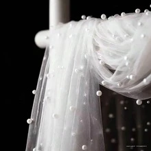 1pc Pearl White Mesh Fabric With Pearl Embellishment, Background Decoration For Wedding Dress, Wedding Party Decor, Photography Backdrop, Tablecloth, Table Runner, Gift Wrapping, Elegant For DIY Crafts, Ceremony Decor, Bridal Shower, Home Decor, Event Backdrop - White Pearl - View 9