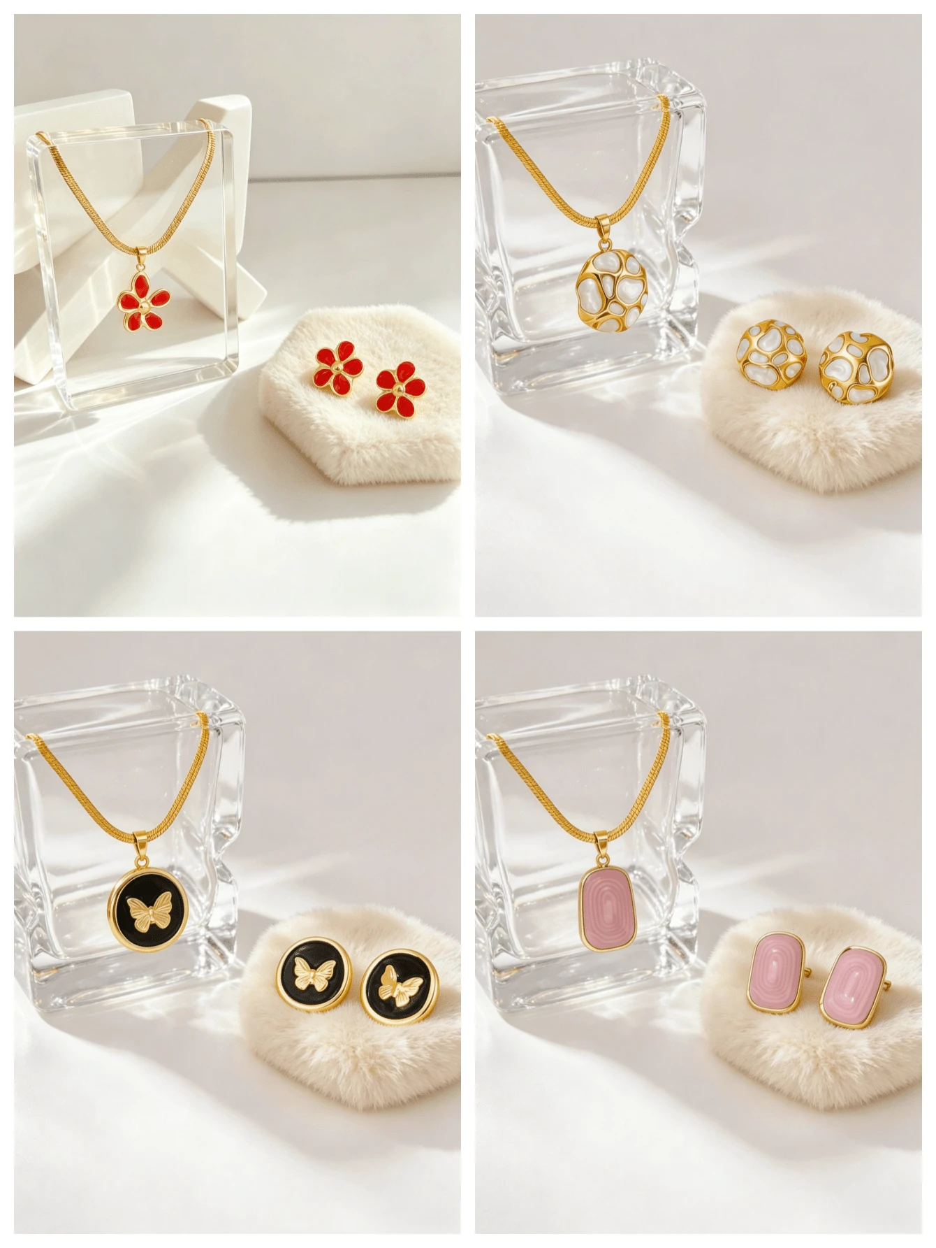 Women's Fashion Necklace And Earring Set, 304 Stainless Steel Gold-Plated Enamel Necklace Earring Set, Summer Style Accessories, Hypoallergenic And Fade-Resistant, Minimalist Elegant Versatile, Perfect For Commuting, Dating, Party, Easily Upgrade Your Outfit, Ideal Birthday Gift - Multicolor - View 1