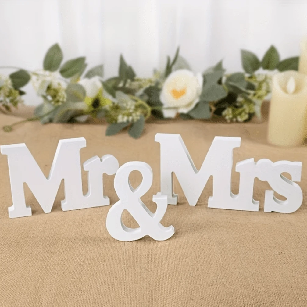1 Set Elegant Mr. And Mrs. Romantic Love Decor, PVC Material, Suitable For Party, Wedding, Sign-In Table Decoration And Romantic Decor Sign - A - View 1