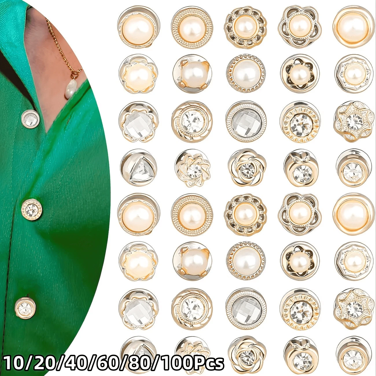 10/20/40/60/80/100Pcs Women's Fashion Brooch, Seamless Button Brooch, Pearl Rhinestone Brooch, Clothing, Hat Packaging Decoration, Safety Pin