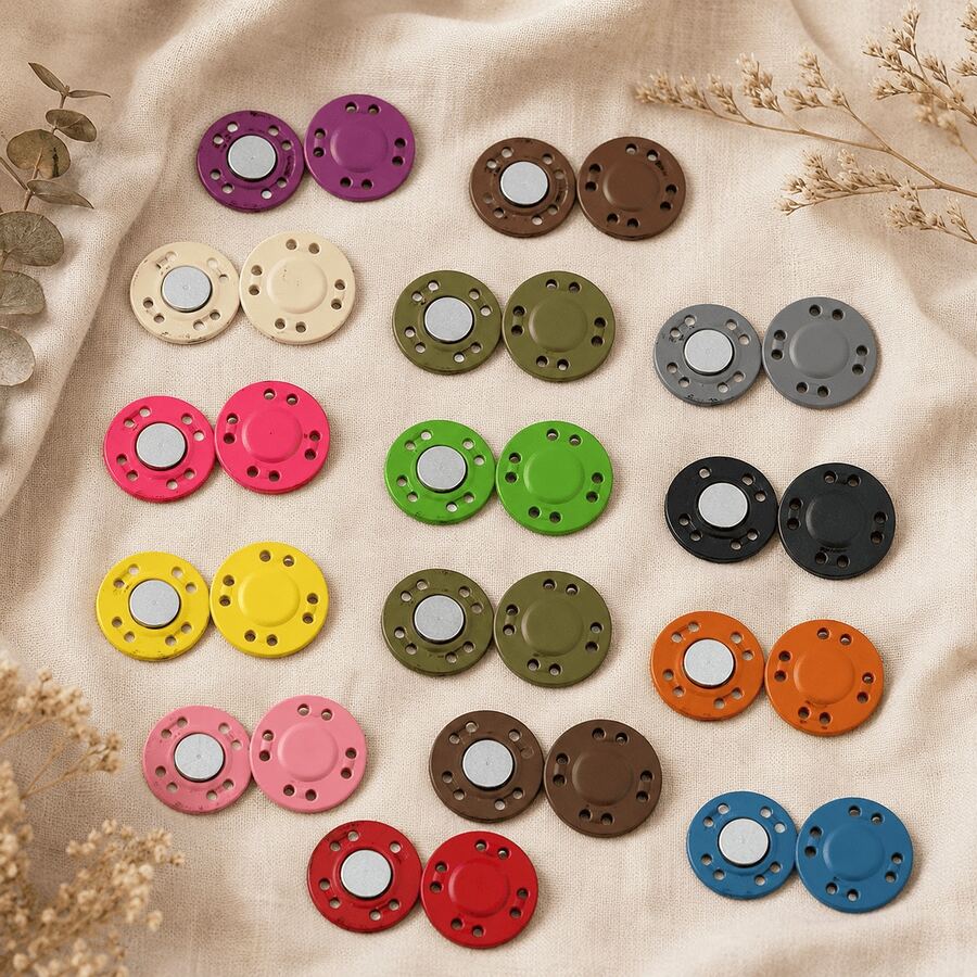 10pcs Colorful Round Magnetic Snap Buttons Set, Sew-On Metal Press Stud Fasteners For Clothes Bags DIY Sewing Accessories Replacement Buckles