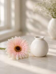 1pc Glossy White Mini Bud Vase, Multi-Use As Flower Vase & Aromatherapy Bottle, Simple Round Belly Design, Nordic Style Aesthetic Home Decor, Graduation Gift, For Living Room Bedroom Bathroom Windowsill Tabletop Decor - 1PC - View 2