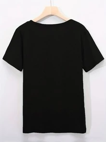 Camiseta de manga corta para mujer con estampado de leopardo y cuello redondo, blusas casuales para dama,estilo casual, muy versátil y apta para todo el año - Negro - Ver 3