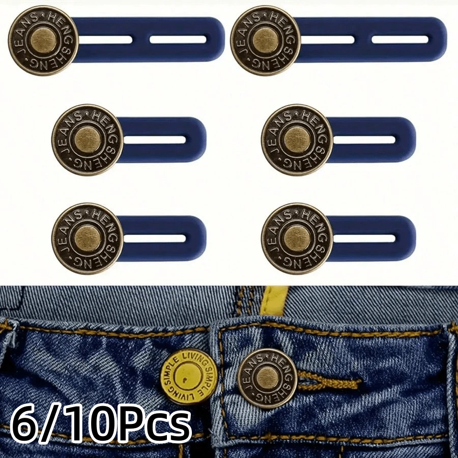6/10Pcs Extensores de Botón de Metal, Adecuados para Jeans, Pantalones y Cuellos de Camisa, Extensor de Cintura Instantáneo con Silicona
