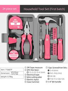 24-In-1 Multi-Function Home DIY Repair Tool Set, Includes Claw Hammer, Tape Measure, Wrench, Voltage Tester, Screwdriver Bits, Pliers And Hardware Tool Box - High-Quality Carbon Steel Hand Tool Set, Home Repair Tool Set, Multiple Combinations For More Convenient Use, Portable Box Storage - Suitable For DIY Projects Home Tool Set, Complete Tools, Wide Application - Many - View 2