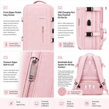 LUMSUME Unisex 15.6-17.3 Laptop Backpack, Expandable Carry On W/USB Port, Anti-Theft Pocket & Multi-Compartment For Business Travel College Daily Use - 粉色 - 查看 7