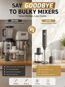 SOKANY 4-In-1 Hand Blender Set, Includes Multi-Function Blending Wand, Whisk, Chopper And Measuring Cup, Suitable For Food Processing And Baby Food Blending - EU C Type Plug(220-240V) - View 10