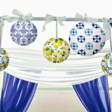 12pcs Paper Lantern Set, Lemon Party Decorations, Spring & Summer Home Party Decor, Green & Yellow Lemon Pattern, Baptism Wedding Birthday Decorations - Lemon Set - View 3