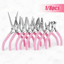KLONKEE 1pc/8pcs Professional Jewelry Pink Handle Mini Pliers, Compact And Portable, Multi-Functional Precision Pliers (With Wire Stripping Function, Handmade Jewelry Making, Beading And Flat Wire Processing Tool), Suitable For DIY Jewelry Making - Pink - View 1