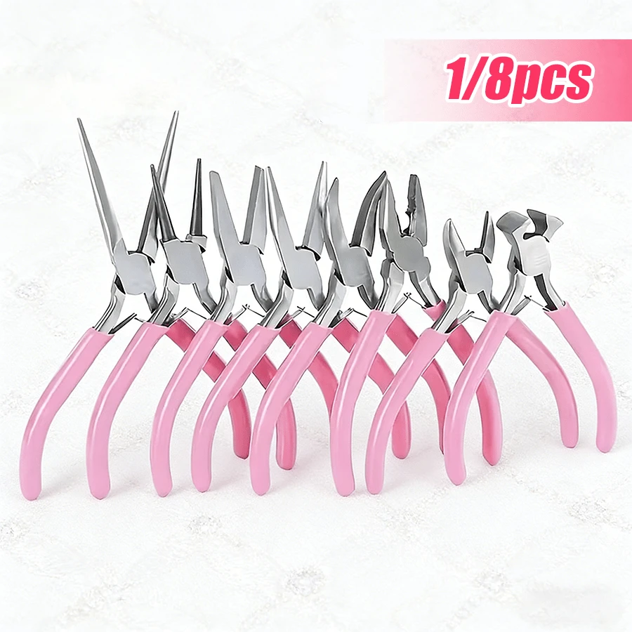 KLONKEE 1pc/8pcs Professional Jewelry Pink Handle Mini Pliers, Compact And Portable, Multi-Functional Precision Pliers (With Wire Stripping Function, Handmade Jewelry Making, Beading And Flat Wire Processing Tool), Suitable For DIY Jewelry Making - Pink - View 1