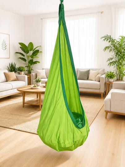 1pc Heavy Duty Hanging Chair With Inflatable Pillow And Pocket - Weight Capacity 79.83kg, 4 Colors Available (Green, Yellow, Pink) - Indoor/Outdoor Garden Portable Hanging Chair, Hammock Swing Chair, Hanging Basket Chair, Hammock Chair